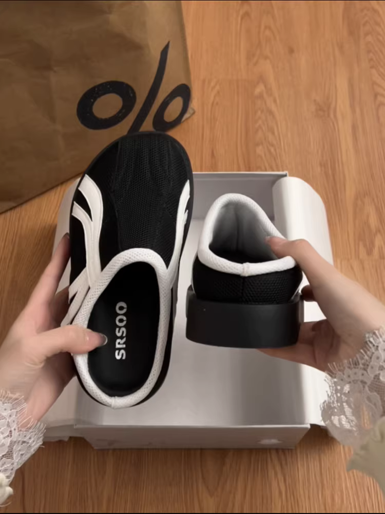 Dép nữ cao cấp đế dày chống trơn, mũi kín, màu đen, đi ngoài trời mùa hè, mẫu mới 2025, đa năng, tăng chiều cao.