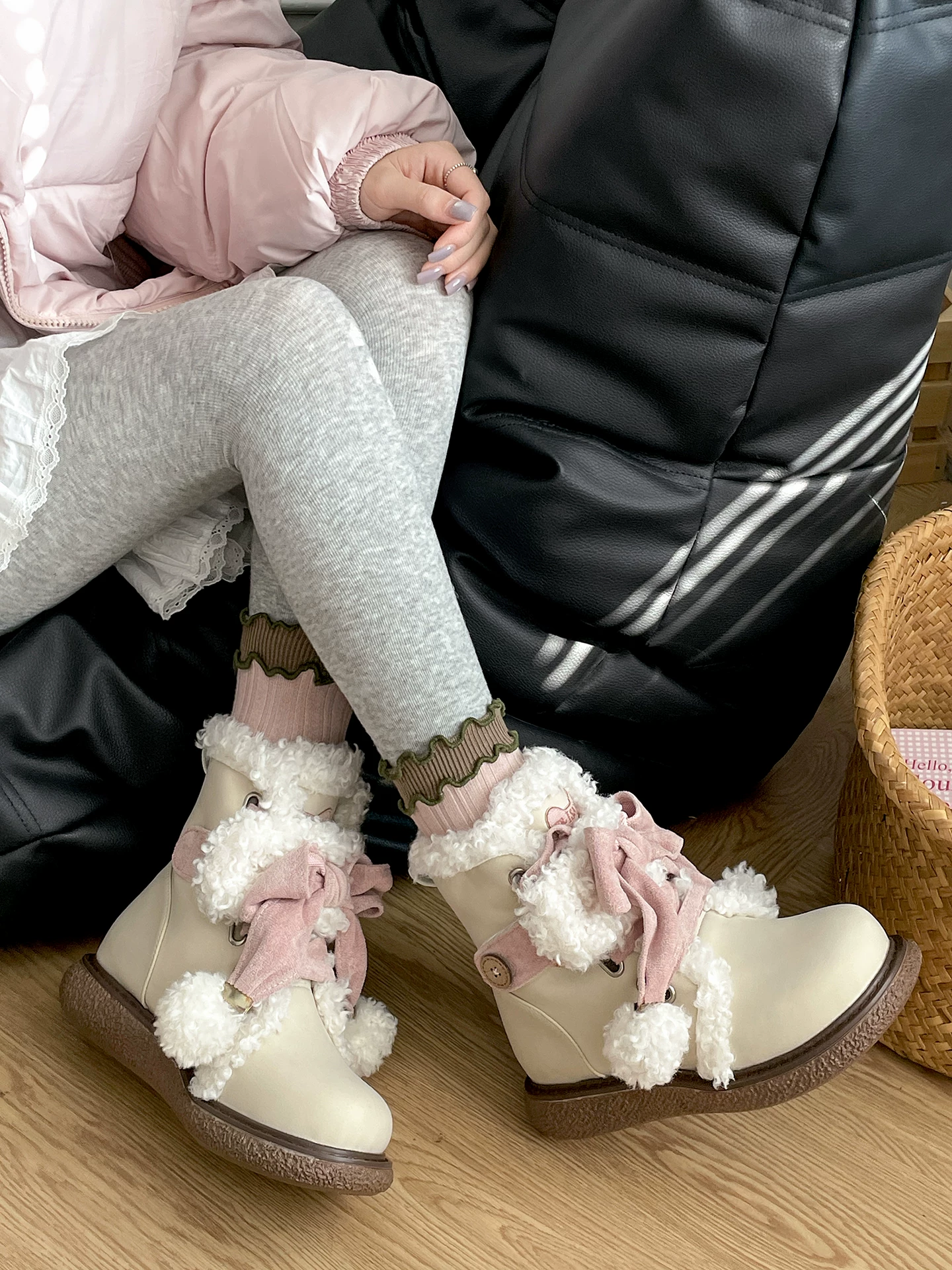 Giày bốt đi tuyết đế dày lót lông cừu Nanzai Southern Retro màu trắng dành cho nữ 2025 Giày cotton ấm áp mùa thu đông mới.