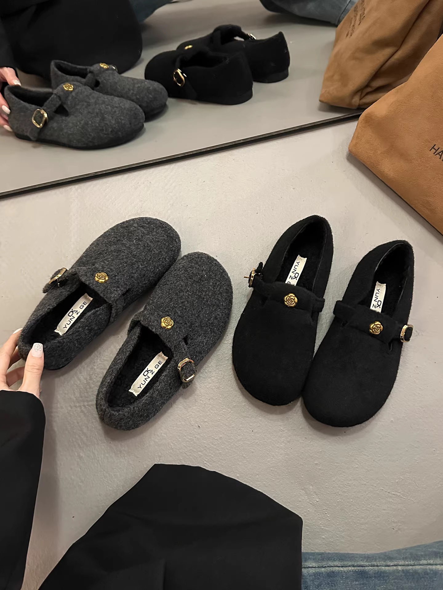 Giày Birkenstock đế dày kiểu Pháp màu xám cổ điển Nanzai dành cho nữ 2025, mới, mùa đông ấm áp, lót lông cừu, đi ngoài trời.