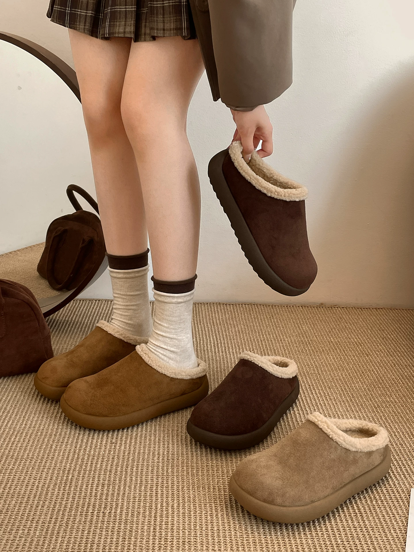 Giày Birkenstock đế dày nhung màu nâu Maillard cổ điển dành cho nữ, mẫu mới thu đông 2025, giữ ấm ngón chân bằng vải cotton