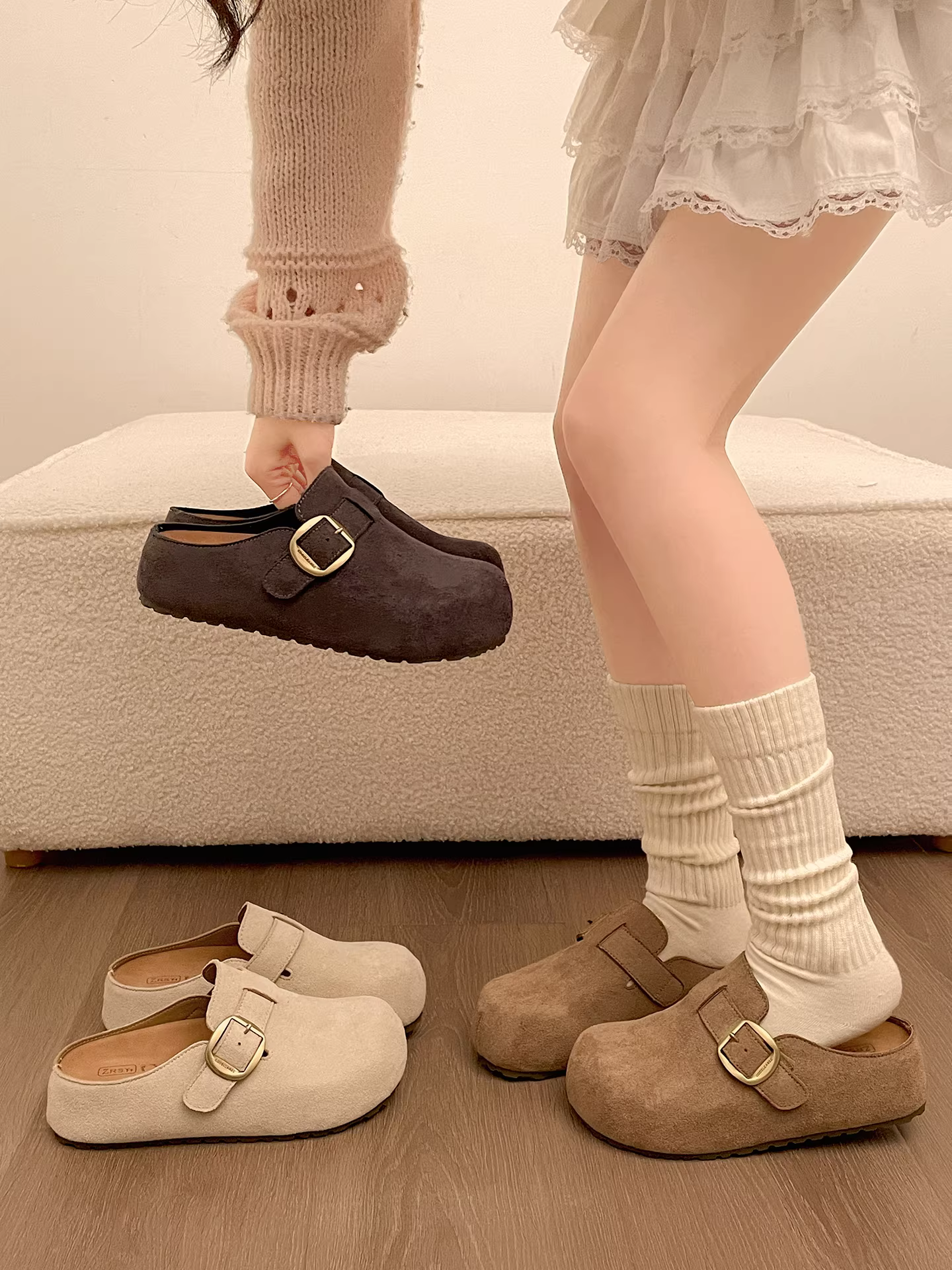 Giày Birkenstock đế dày kiểu Pháp cổ điển dành cho nữ, mẫu mới thu đông 2025, đa năng, tăng chiều cao, mũi kín, dành cho người nhỏ nhắn.