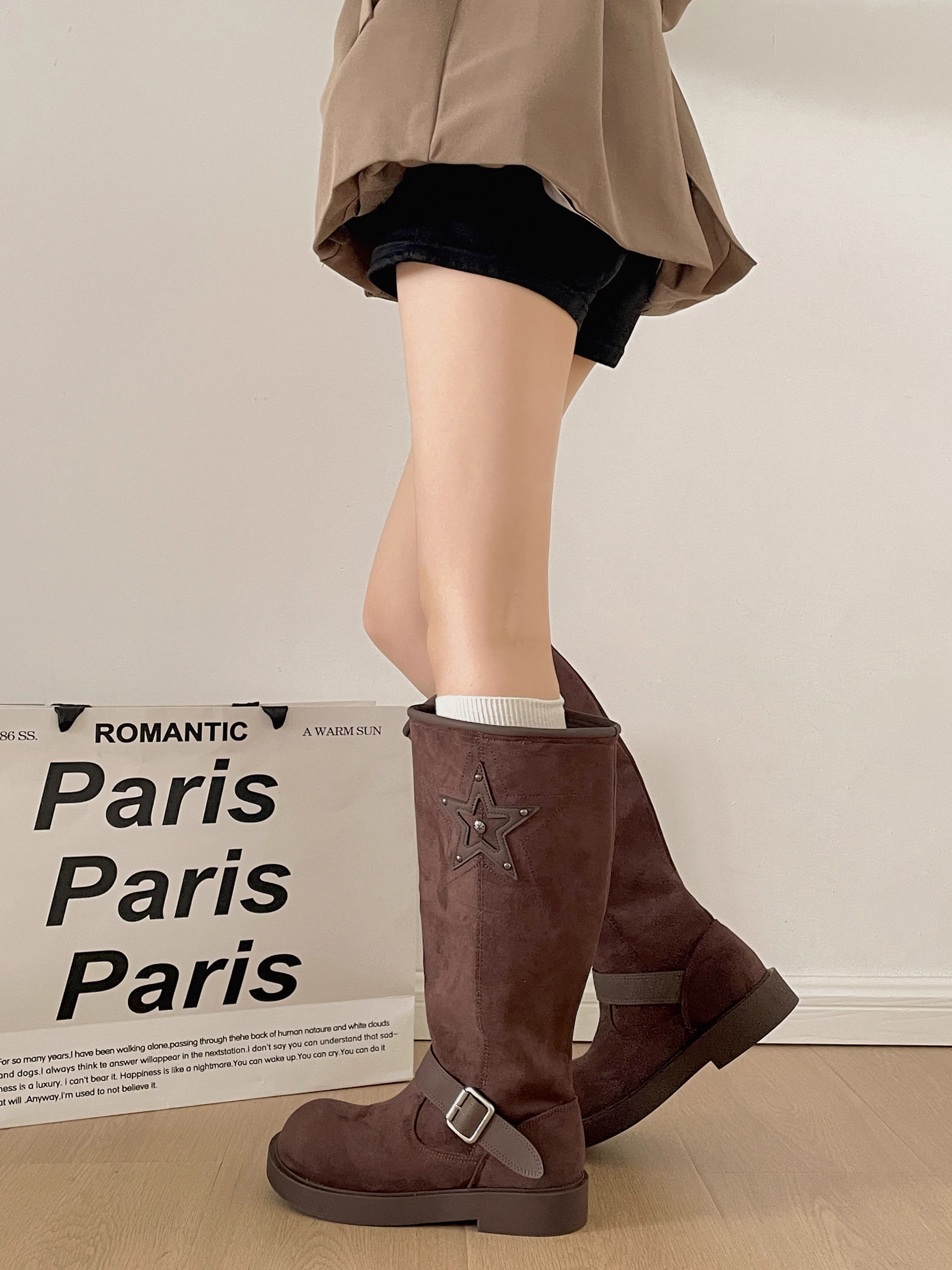 Giày bốt đế dày kiểu cổ điển Meilade dành cho nữ, bốt cao cổ mùa thu đông 2025, đa năng, tăng chiều cao, dành cho phụ nữ nhỏ nhắn