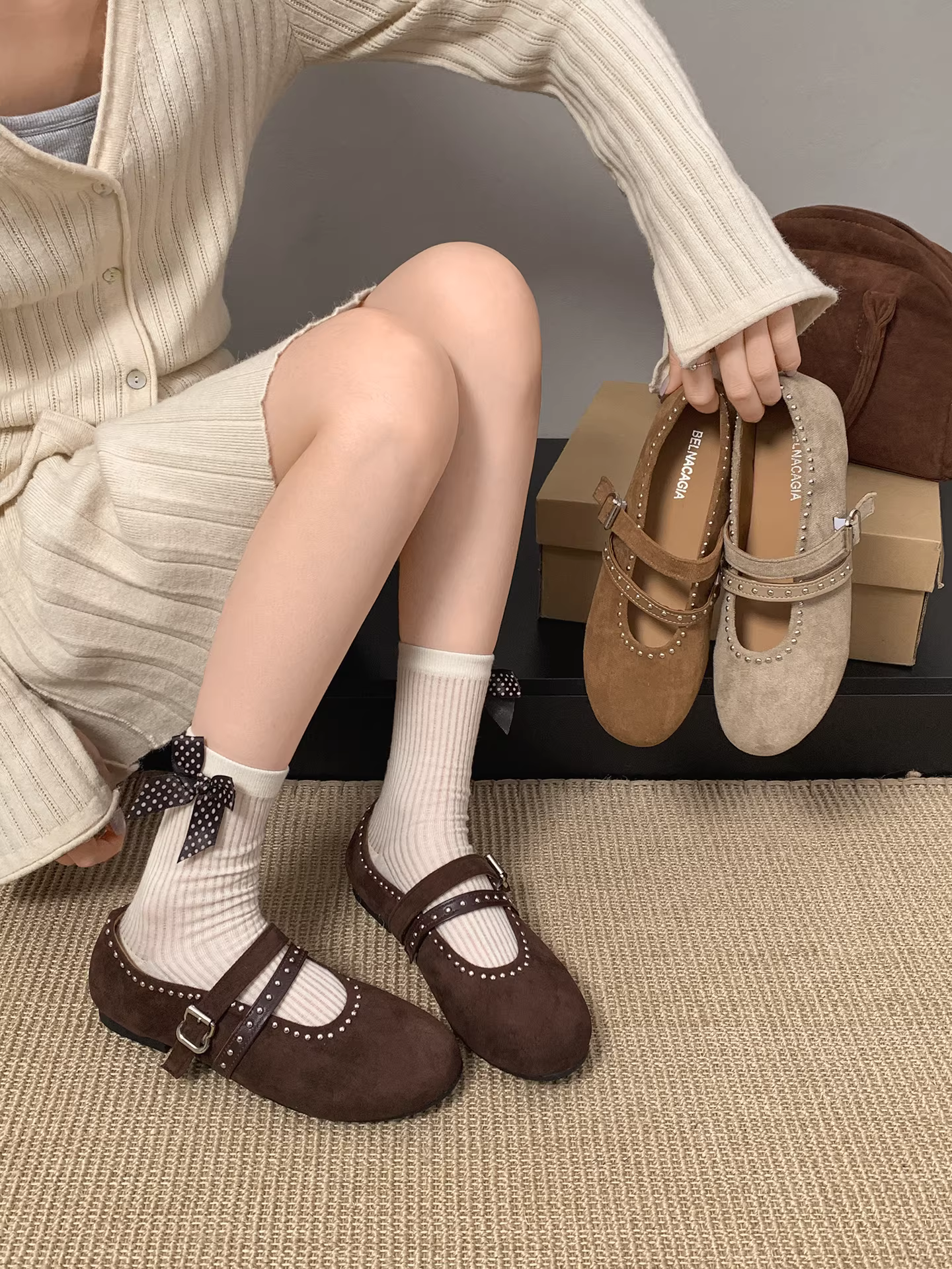 Giày bệt kiểu Pháp cổ điển Nanzai dành cho nữ, mẫu mới Thu 2025, đế mềm, kiểu Mary Jane, phối cùng chân váy