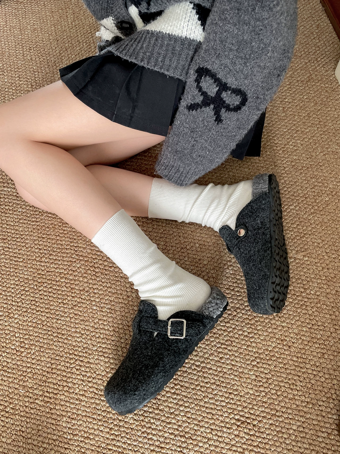 Giày Birkenstock đế dày lót lông cừu kiểu cổ điển Nanzai dành cho nữ 2025 Dép cotton kín mũi chống trượt ấm áp mùa thu đông mới