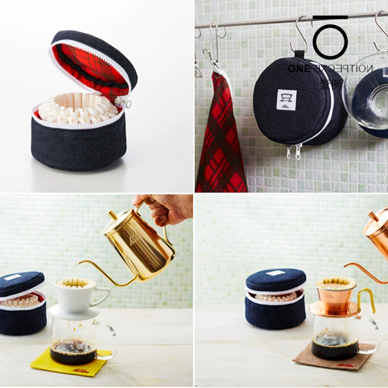 Túi đựng đồ denim Kalita, giấy lọc bánh gato số 155/185, bộ lọc cà phê Pour-over V60, túi đựng di động