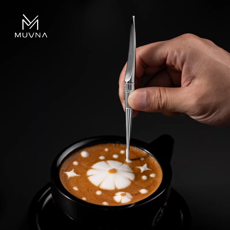 Kim chạm khắc cà phê MUVNA bằng thép không gỉ, dụng cụ tạo hình latte, que chạm khắc, bút trang trí cà phê Ý