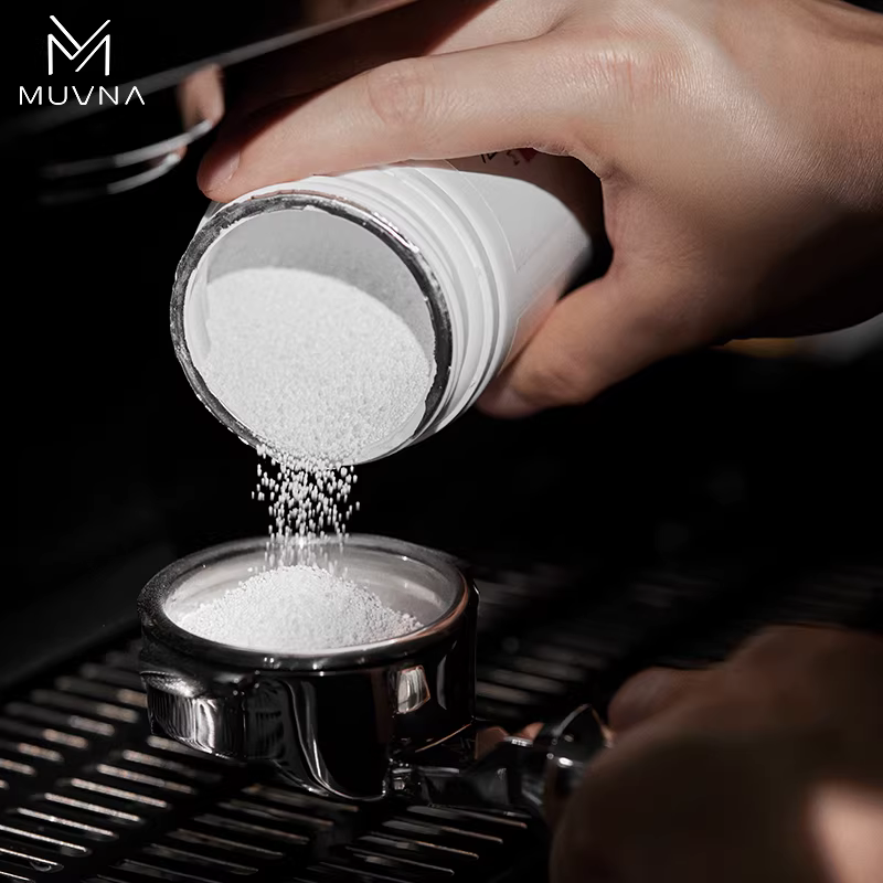 Bột vệ sinh MUVNA để làm sạch đầu pha của máy pha cà phê kiểu bát mù, vệ sinh máy pha cà phê espresso bán tự động 58mm.