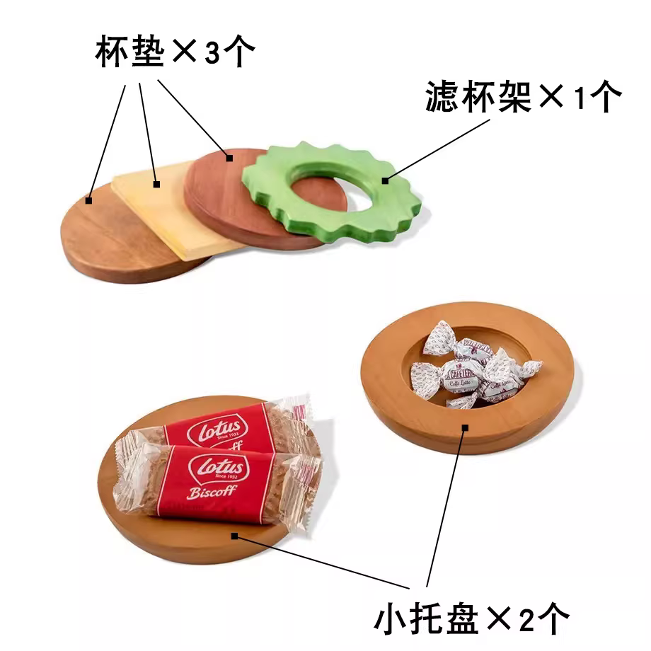 Giá đỡ phin pha cà phê bằng gỗ tự nhiên hình bánh mì kẹp thịt Rivers coaster của Nhật Bản, khay đựng kẹo Stax Plus