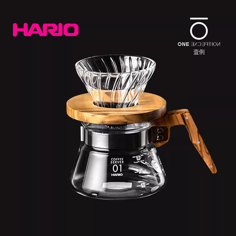 Bộ lọc cà phê bằng gỗ ô liu HARIO Nhật Bản, cốc lọc thủy tinh chịu nhiệt V60, bộ lọc cà phê nhỏ giọt, bộ chia sẻ cà phê