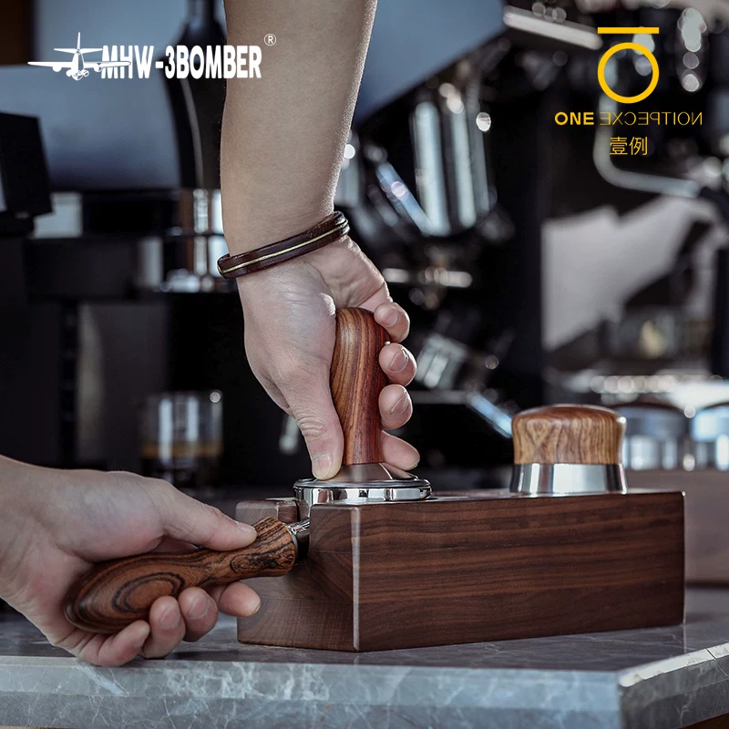 Giá đỡ, tay cầm, hộp đựng, vải lau, máy ép bột cà phê, búa, đế gỗ, gỗ nguyên khối, kiểu Ý 58mm, dành cho máy pha cà phê MHW Bomber