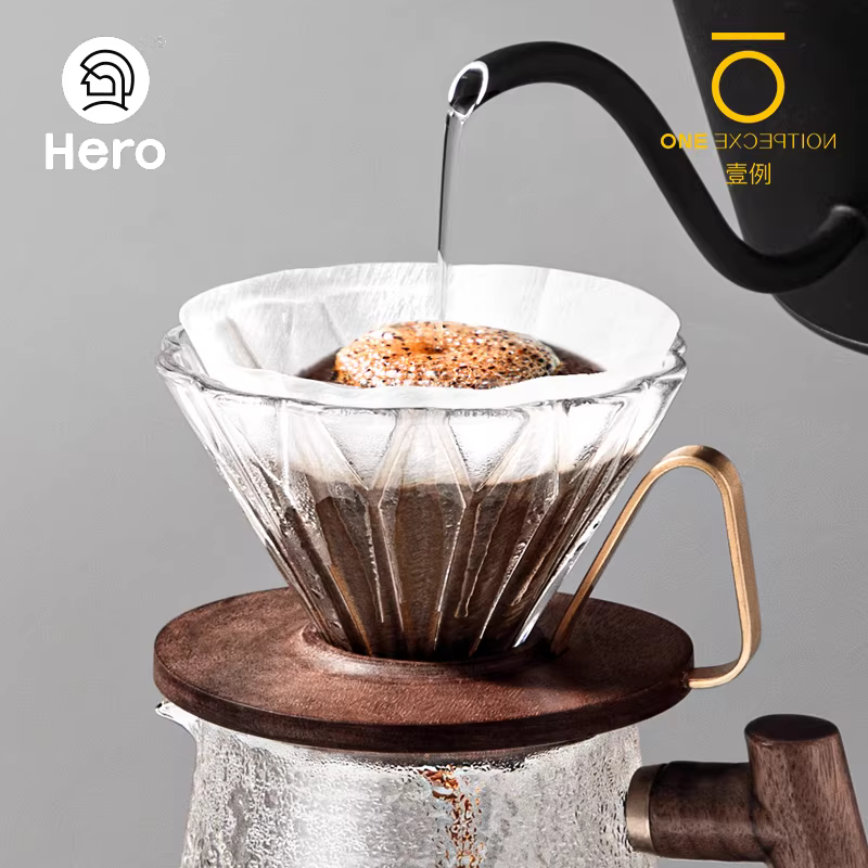 Bộ lọc cà phê bằng gỗ óc chó Hero Diamond Mirror, phin lọc cà phê thủ công V60, bình chia cà phê, máy xay cà phê cầm tay Taimo