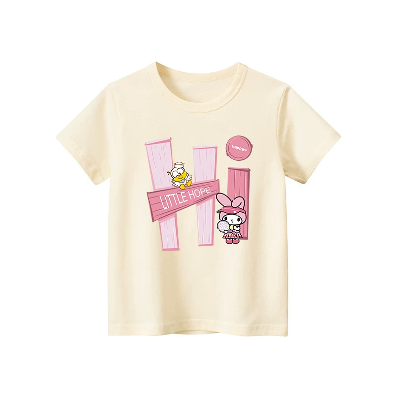 Áo thun ngắn tay cotton nguyên chất cho bé gái Melody, quần áo trẻ em hợp thời trang mùa hè, áo thun ngắn thời trang và hợp thời trang cho bé gái.