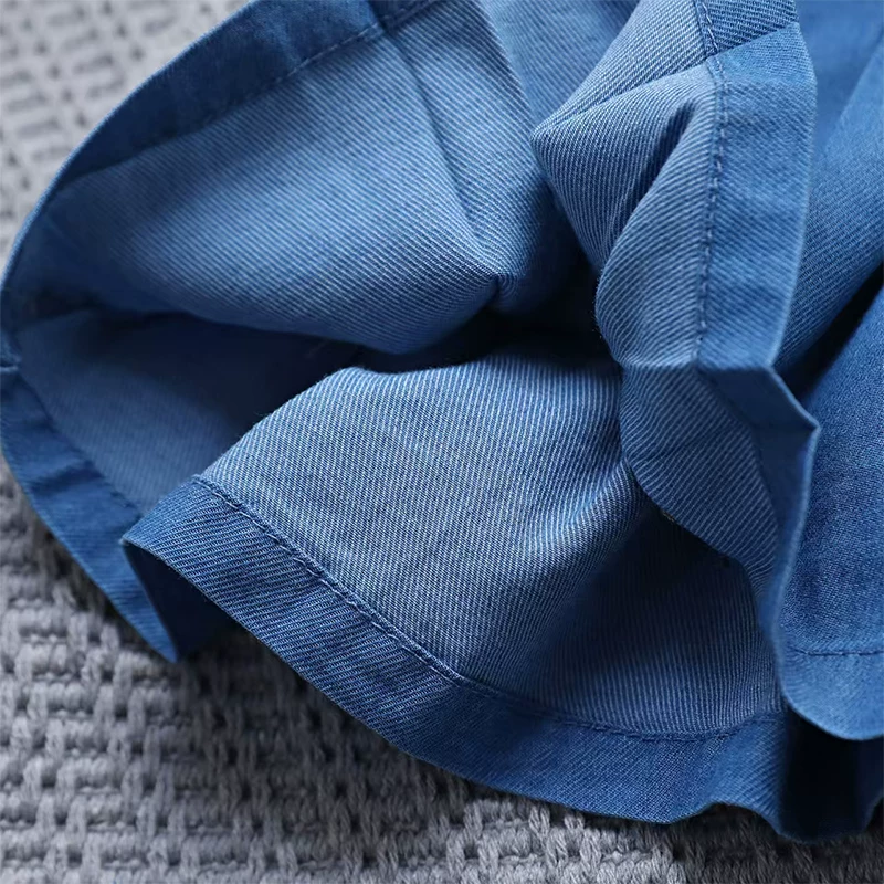 Váy quần short denim Tencel trẻ em, quần váy xếp ly mỏng mùa hè cho bé gái, phong cách Hàn Quốc, quần váy thời trang và đa năng cho bé gái