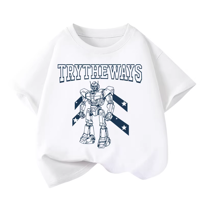 Little Hope Quần áo trẻ em Áo thun ngắn tay bằng cotton nguyên chất dành cho bé trai In hình hoạt hình Mùa hè dáng rộng vừa vặn Áo cổ tròn cho bé trai Phong cách hợp thời trang