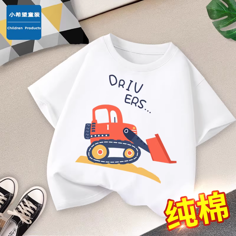 Áo thun bé trai tay ngắn in hình hoạt hình kiểu dáng 2025 chất liệu cotton 100% thoáng mát thời trang mùa hè