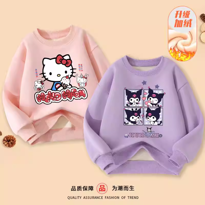 Áo len nỉ bé gái thu đông 2025 mới dày dặn ấm áp tích hợp lông cừu thời trang áo len chui đầu mùa đông trẻ em