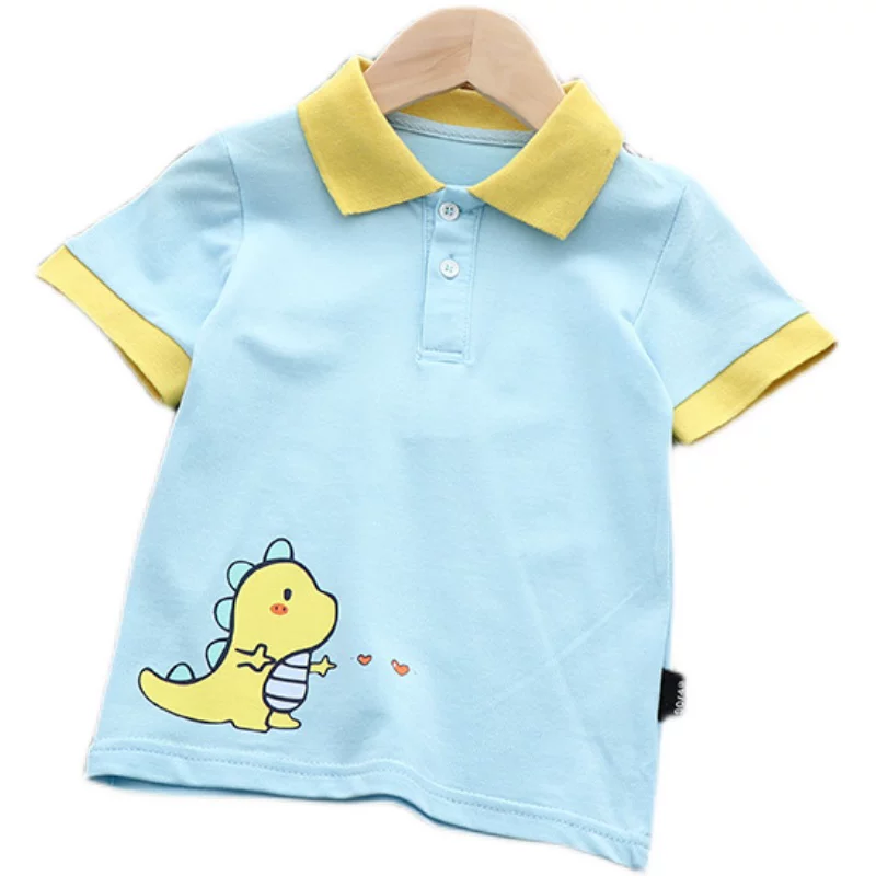 Áo polo bé trai có cổ, chất liệu cotton nguyên chất, kiểu dáng thời trang mùa hè mới, áo thun ngắn tay họa tiết khủng long trẻ em, kiểu dáng thời thượng 2