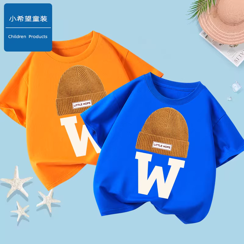 Little Hope Quần áo trẻ em Áo thun ngắn tay cho bé trai Áo thun cotton nguyên chất mùa hè dành cho trẻ em bé trai hoạt hình dáng rộng thoáng khí cho trẻ lớn hơn