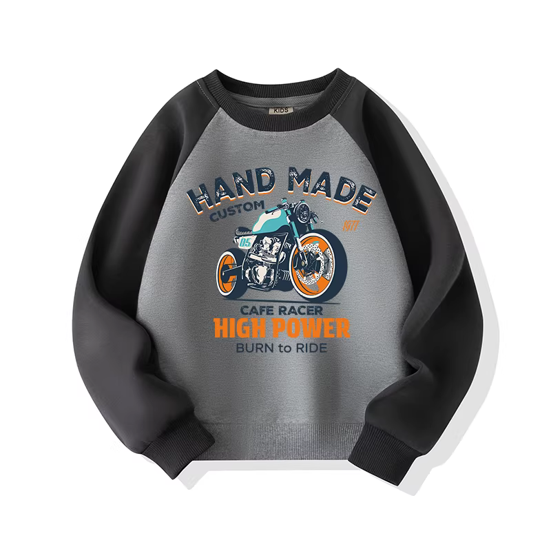 Áo len trẻ em mùa xuân thu kiểu dáng mới tay raglan cỡ vừa và lớn quần áo trẻ em hoạt hình xe máy áo chui đầu hợp thời trang cho bé trai