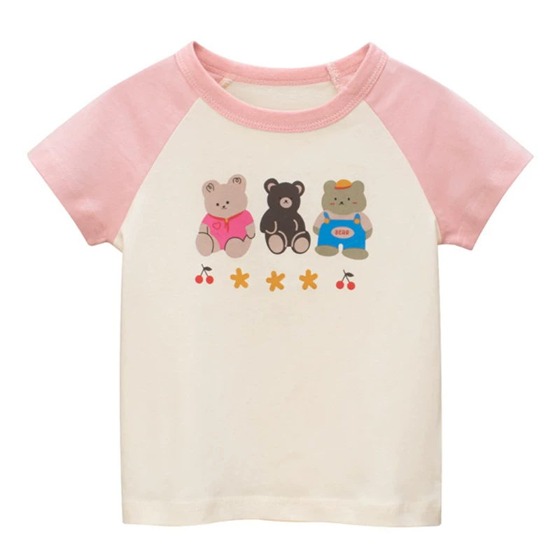 Áo thun bé gái tay ngắn chất cotton 100% kiểu mới 2025 dành cho trẻ nhỏ, quần áo mùa hè trẻ em, áo hoạt hình, áo bé gái mặc thường ngày tay ngắn