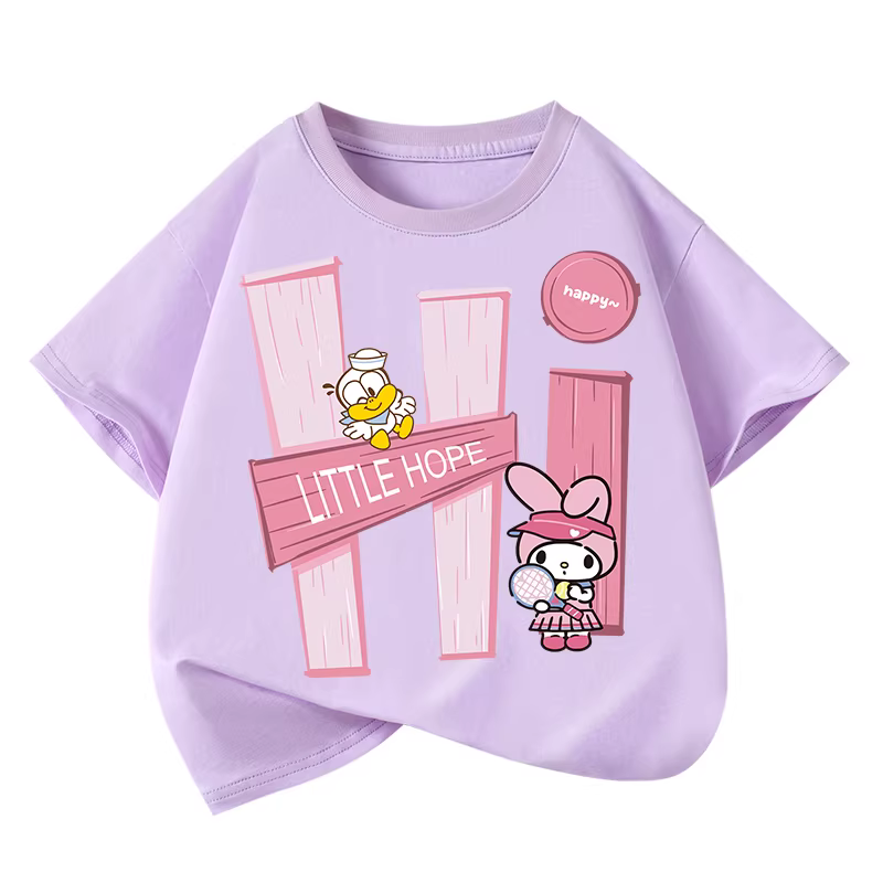 Áo thun ngắn tay 100% cotton cho bé gái, kiểu dáng thời thượng, phong cách mùa hè mới, áo kiểu dáng rộng tay lửng cho trẻ lớn.