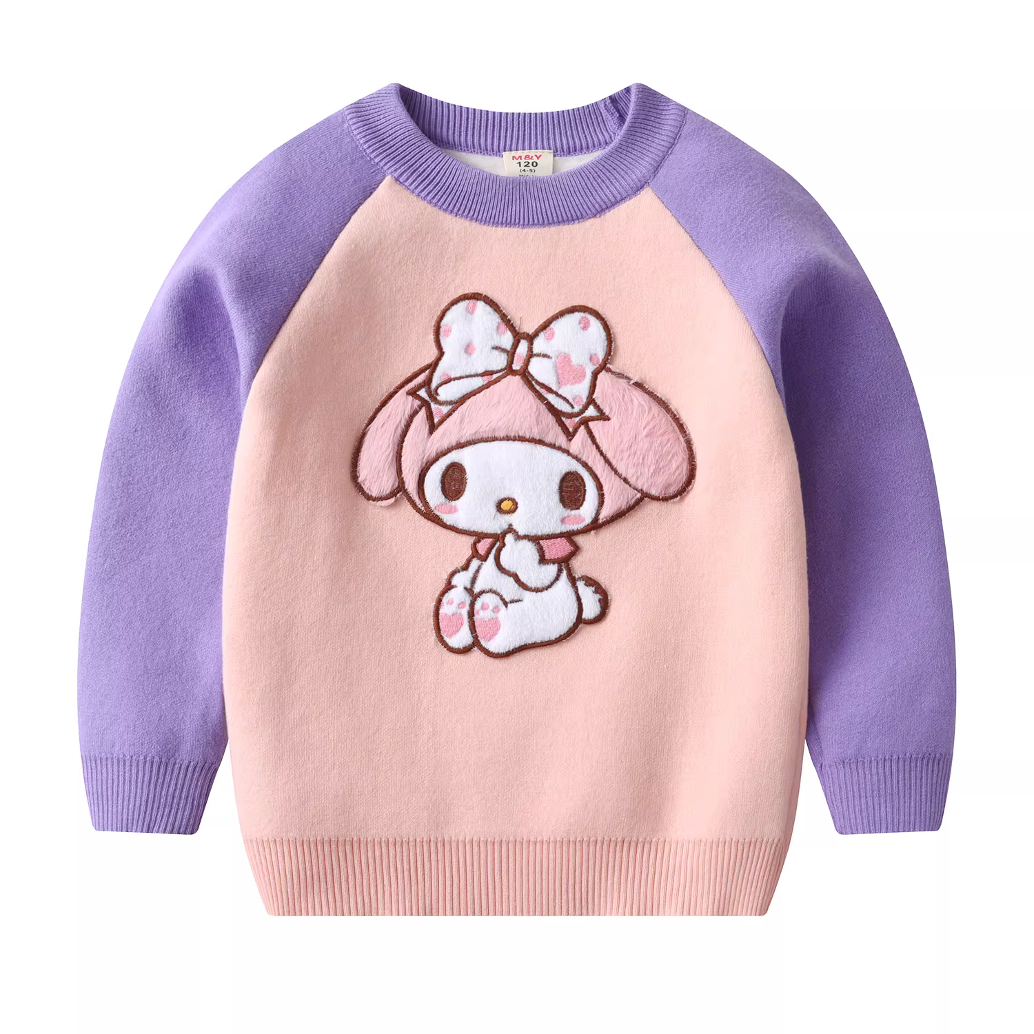 Áo len dày lót lông cừu cho bé gái, kiểu dáng xuân đông mới, cổ tròn hoạt hình, áo thun cotton dệt kim thời trang cho trẻ em.