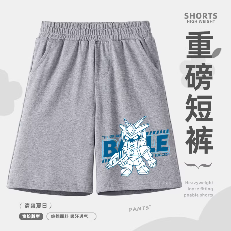 Quần short 100% cotton nguyên chất cho bé trai, quần short năm điểm thông thường, quần robot hoạt hình sành điệu, áo khoác ngoài mùa hè mỏng kiểu dáng hợp thời trang