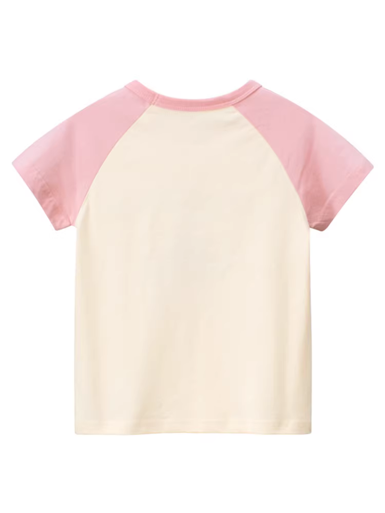 Quần áo mùa hè ngắn tay cổ tròn cho bé gái, phong cách Hàn Quốc 2025, áo thun nửa tay mỏng họa tiết hoạt hình thời trang cho trẻ nhỏ.