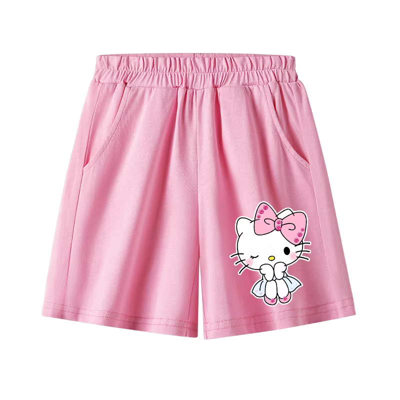Quần short cotton nguyên chất dành cho bé gái mặc ngoài hình hoạt hình hellokity mèo con dễ thương quần thường ngày cho bé gái mùa hè mỏng và thoáng khí