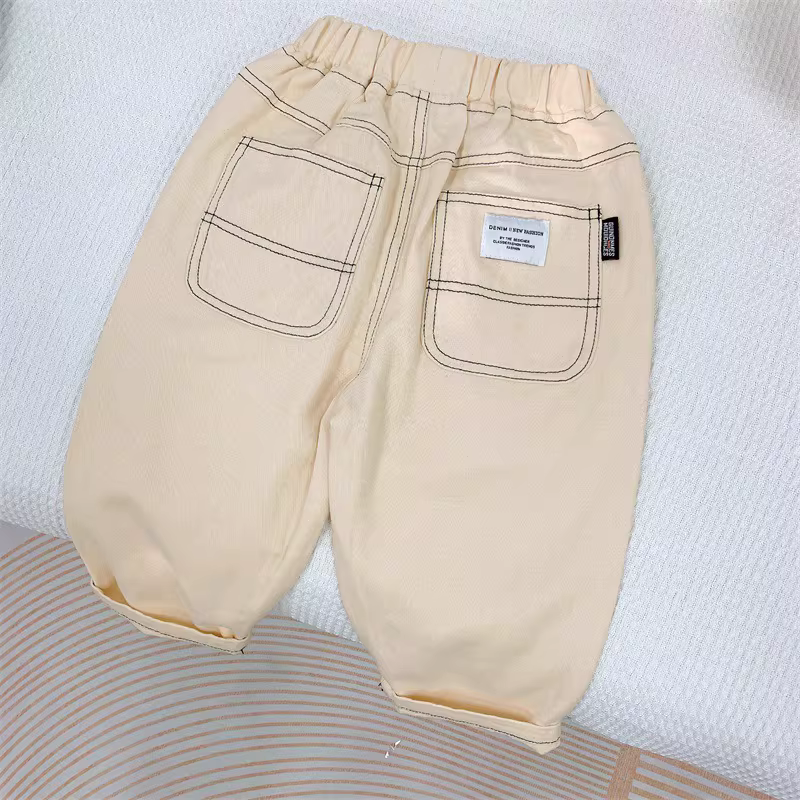 Quần thể thao bé trai mùa xuân 2025 lưng thun trơn màu dệt kiểu Hàn Quốc thời trang rộng rãi