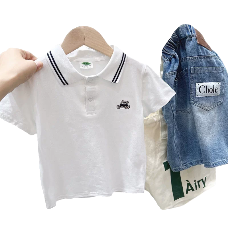 Áo polo bé trai tay ngắn, áo thun sọc hè trẻ em 2025 kiểu Hàn Quốc thời trang rộng rãi mỏng nửa tay