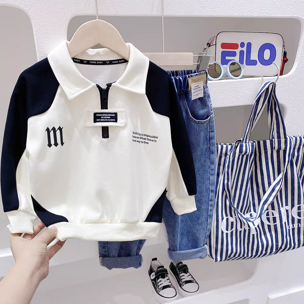 Áo polo bé trai có cổ, kiểu mới xuân thu 2025, áo trẻ em thời trang, áo thun dài tay mùa xuân.