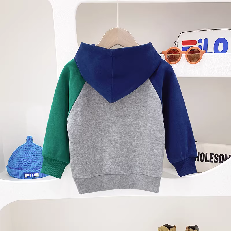 Áo nỉ bé trai xuân 2025 kiểu mới thời trang trẻ em áo thu đông cho trẻ lớn họa tiết hoạt hình áo khoác có mũ ấm áp