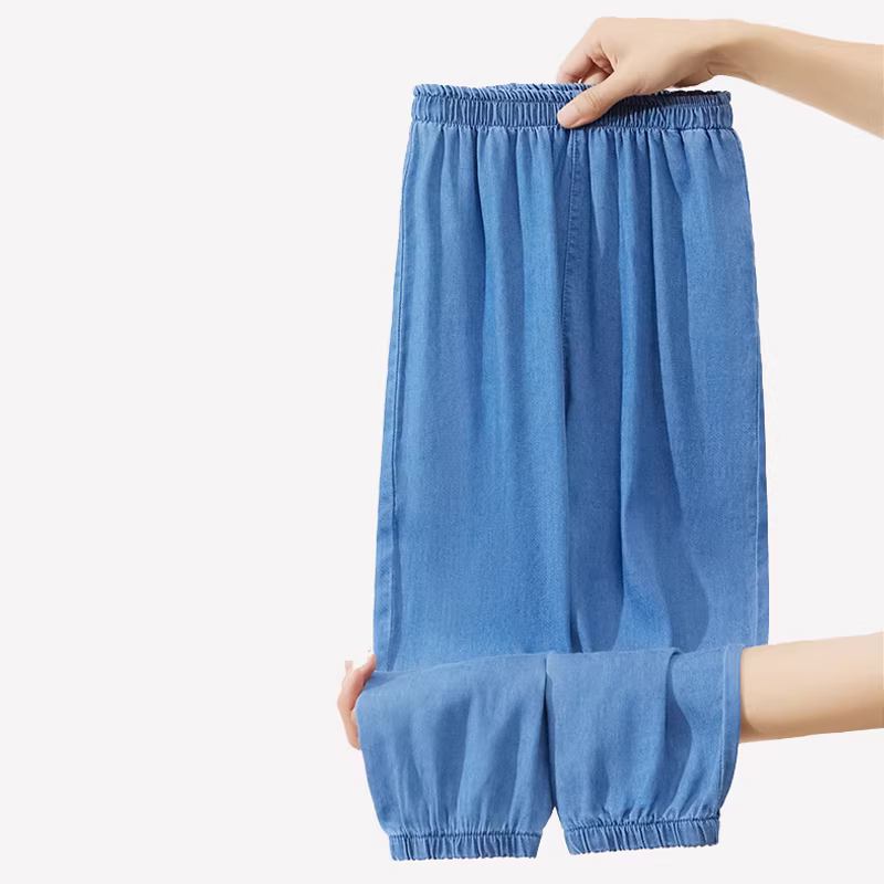 Quần chống muỗi Tencel sành điệu dành cho trẻ em, quần jean Tencel mùa hè màu trơn cho bé gái, quần dài mỏng cho trẻ lớn, hợp thời trang.