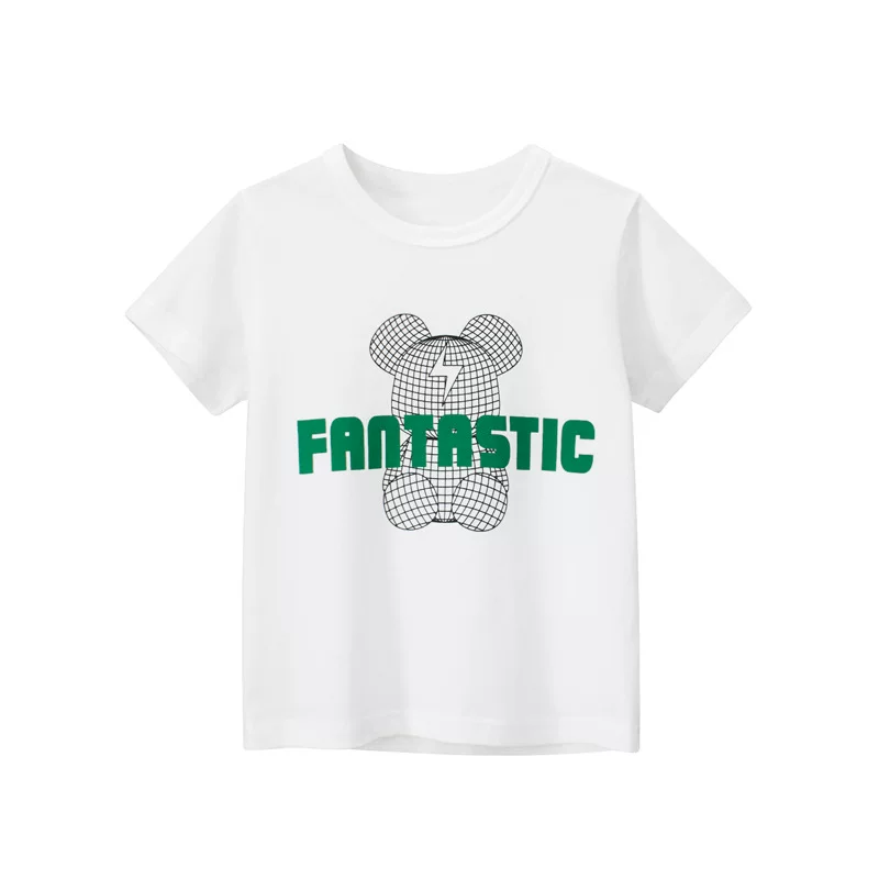 Áo thun bé trai ngắn tay mùa hè chất liệu cotton nguyên chất lớp lót quần áo trẻ em cổ tròn dành cho trẻ nhỏ và trẻ trung bình quần áo bé gái kiểu dáng mỏng