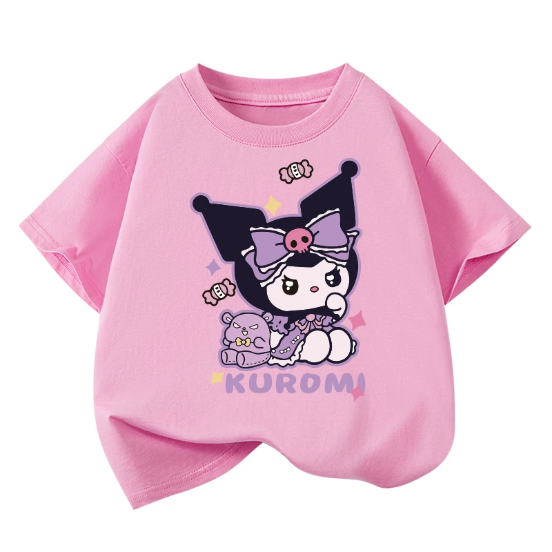 Áo thun cotton ngắn tay Little Hope cho bé gái, trẻ trung bình và lớn, mùa hè 2025, kiểu dáng Kuromi thời trang, rộng rãi