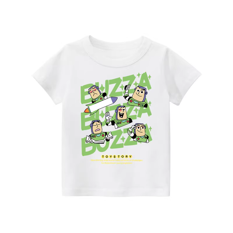 Áo thun bé trai 100% cotton nguyên chất, tay ngắn, mẫu hè 2025 mới, họa tiết hoạt hình Buzz Lightyear, áo lót trẻ em thời trang