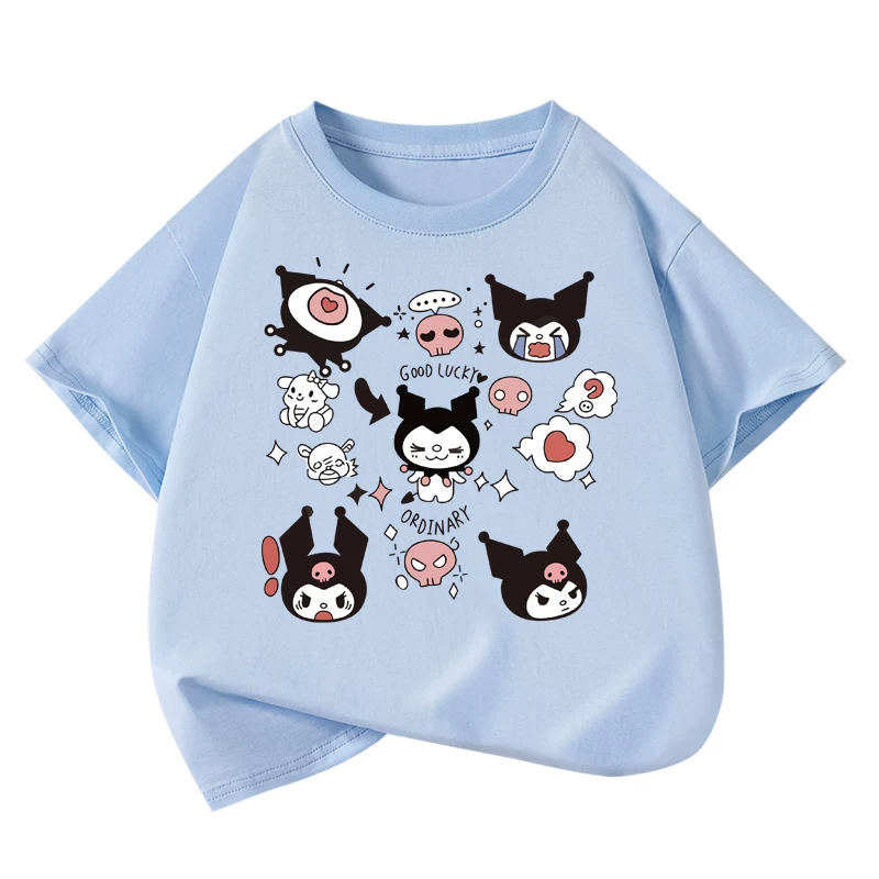 Áo thun cotton ngắn tay Little Hope cho bé gái, áo mùa hè dễ thương Kuromi dành cho trẻ lớn, kiểu dáng rộng, tay lửng