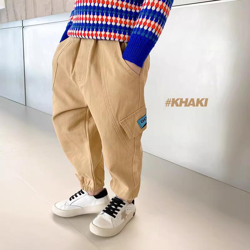 Quần trẻ em kiểu Hàn Quốc, quần cargo mùa xuân 2025, quần dài thời trang xuân thu cho bé trai, mặc ngoài