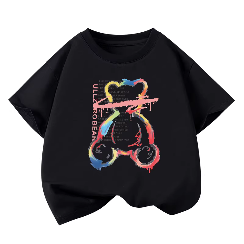 Áo thun ngắn tay Little Hope cho bé trai mùa hè dáng rộng in hình gấu Quần áo trẻ em thông thường cổ tròn cho bé trai bằng vải cotton nguyên chất nửa tay