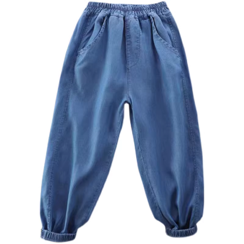 Quần jeans Tencel trẻ em hè 2025 kiểu mới bé trai bé gái quần dài rộng rãi mỏng chống muỗi thời trang