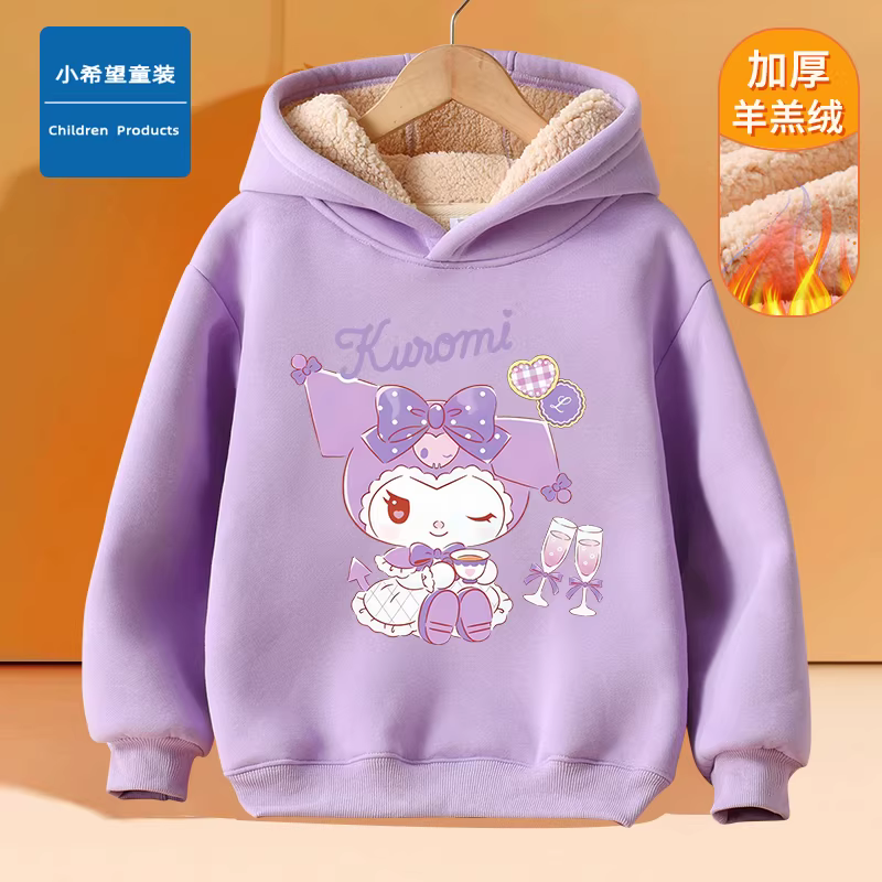 Áo nỉ có mũ trùm đầu hình gấu dành cho bé gái, áo ấm nhung cừu dày dặn dành cho trẻ em, áo len chui đầu lông cừu mùa xuân mới 2026