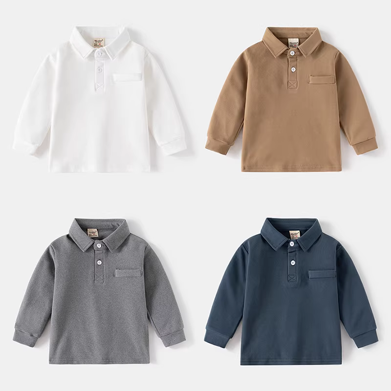 Áo thun polo trẻ em kiểu Hàn Quốc đa năng 2025 mới, áo thun dài tay dày cho bé trai có cổ, áo mùa thu thời trang cho bé