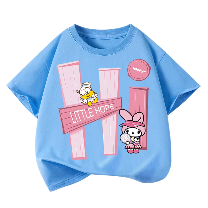 Áo thun ngắn tay 100% cotton cho bé gái, kiểu dáng thời thượng, phong cách mùa hè mới, áo kiểu dáng rộng tay lửng cho trẻ lớn.