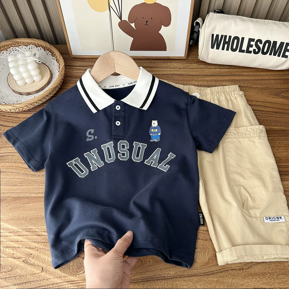 Áo polo bé trai có cổ, kiểu Hàn Quốc, đa năng, mẫu mới hè 2025, áo thun cotton thời trang cho trẻ em, áo ngắn tay cho bé