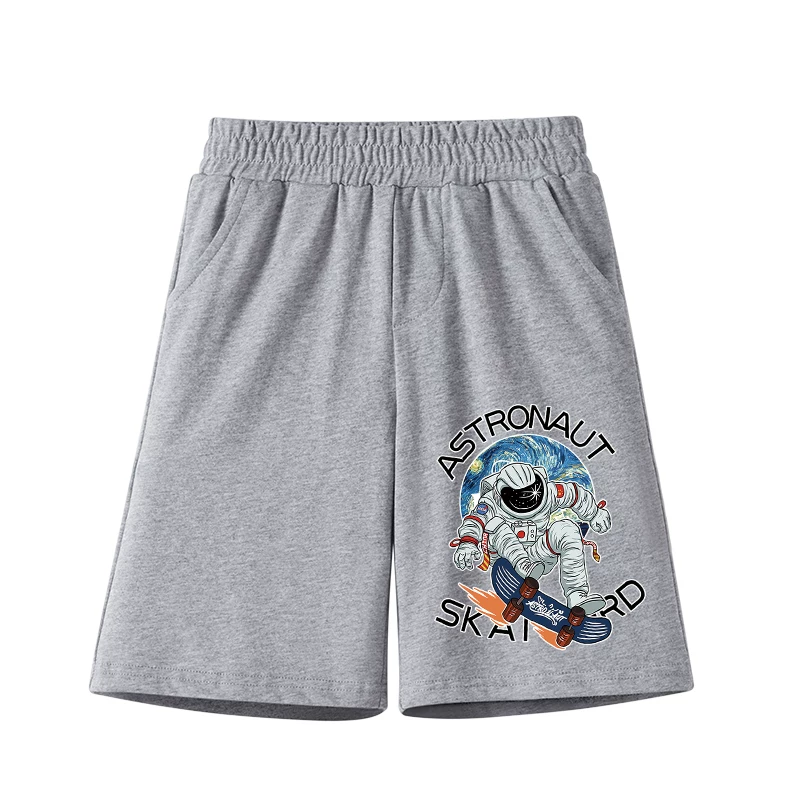 Quần short bé trai cho mùa hè, quần năm điểm, quần thể thao, quần dài trung bình kiểu phi hành gia trượt ván thời trang cho bé trai, chất liệu cotton nguyên chất và thoáng khí.