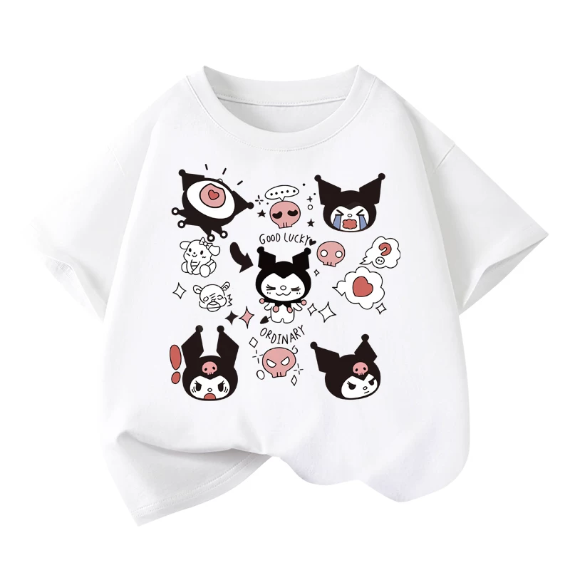 Áo thun cotton ngắn tay Little Hope cho bé gái, áo mùa hè dễ thương Kuromi dành cho trẻ lớn, kiểu dáng rộng, tay lửng