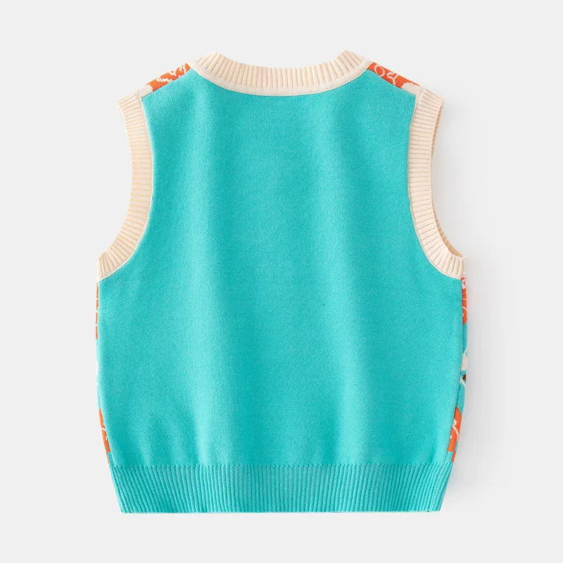 Áo len dệt kim hai lớp dành cho nữ Áo len cổ chữ V quần áo mùa xuân và mùa đông Áo vest cotton jacquard thông thường dành cho trẻ em hợp thời trang 2