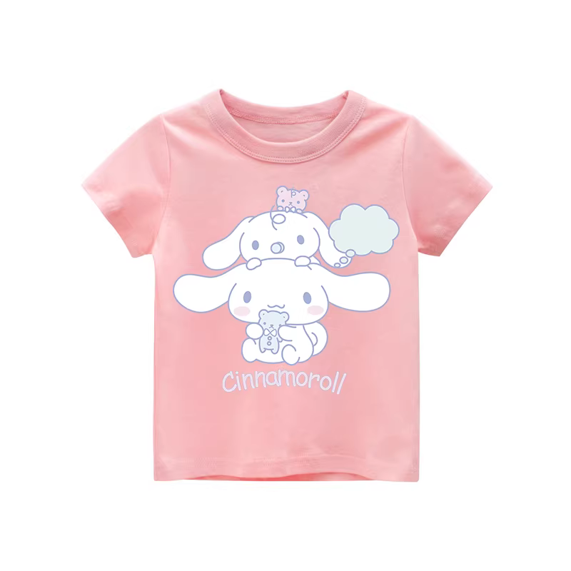 Áo thun ngắn tay bé gái Cinnamon Dog 100% cotton, mặc hè, kiểu mới 2025, thời trang trẻ em, áo thun ngắn bé gái mới