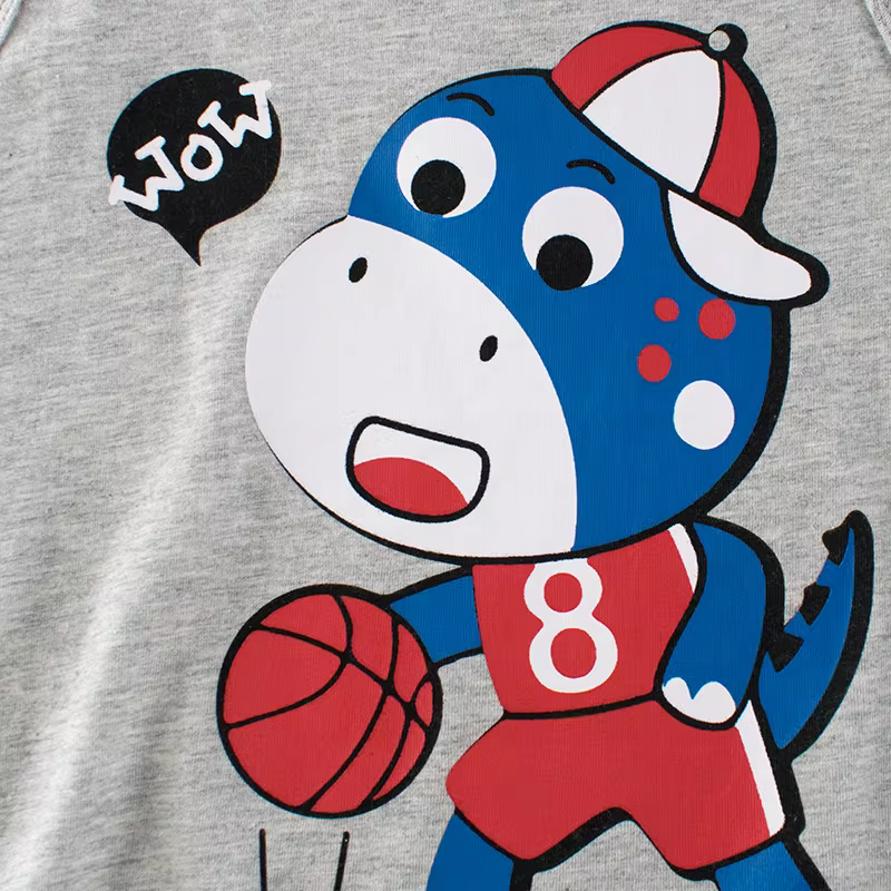 Áo vest bé trai chất liệu cotton 100%, họa tiết khủng long hoạt hình, mỏng thoáng mát, kiểu dáng mùa hè 2025, mặc như áo khoác ngoài cho bé.